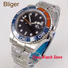 Bliger 40mm GMT automatic wrist watch men waterproof steel bracelet black dial date luminous sapphire glass red Bezel 144 2024 - buy cheap