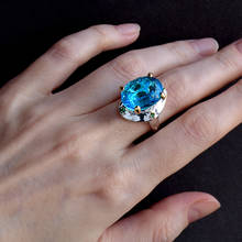 Anillo de circonia cúbica azul Ovalada para mujer, joyería bonita con piedras grandes de cristal, joyería de fiesta 2024 - compra barato