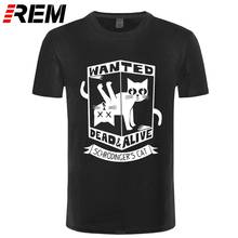 Rem camisetas casuais de algodão schrodiners, estampa de gato, camiseta masculina de manga curta, verão, camisetas masculinas, camiseta solta com estampa de gato 2024 - compre barato