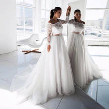 Jiayigong-vestido de noiva elegante plus size, vestido de noiva com mangas compridas, gola em barco, renda, de tule, roupa de casamento 2024 - compre barato