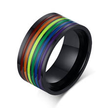 Special Design Rainbow High Quality Stainless Steel Enamel Rainbow Lines LGBT Pride Rings for Homosexual Wedding Bands Jewelry 2024 - buy cheap