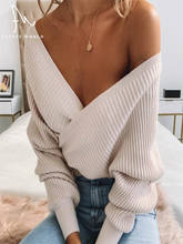 2021 осень-зима толстый свитер для женщин трикотажный пуловер свитер с длинным рукавом, с пышными рюшами, Ashion сексуальное платье с v-образным воротом, свитер, свободный Женский пушистый мир 2024 - купить недорого