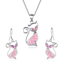 FYJS Unique Animal Jewelry Sets Silver Plated Lovely Cat Shape Pendant 5 Colors Opalite Opal Necklace Drop Earrings 2024 - buy cheap