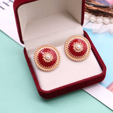 Round Earrings Oil Painting Red Imitated Pearls Pretty Retro Wedding Party Mujer Gift 2024 - buy cheap