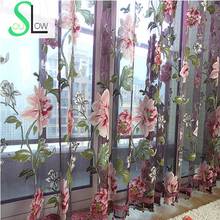 Slow Soul Purple Beige Peony Flower Curtains Sheer For Living Room Tulle Pastoral Floral Yellow Bedroom Window Curtain Kitchen 2024 - buy cheap