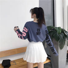 Korean Style Letter Printed Caual College Wind Loose Regular O-neck Long Sleeve Women Female Top T-shirts 2024 - buy cheap