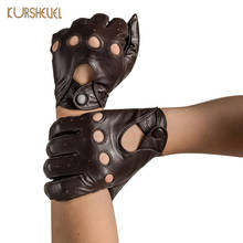 Fashion Men Leather Gloves Real Sheepskin Black Brown Breathable Holes Single Layer Leather Driving Gloves Male Mittens AGD012 2024 - buy cheap