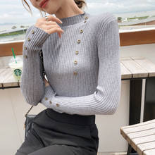 Pull Femme Nouveaute 2019 Button Knitted Sweater Women Pullover Solid Half-high Collar Long-sleeved Slim Bottoming Shirt Sweter 2024 - buy cheap