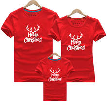 Рождество 2019, семейные одинаковые наряды, футболка, Модная хлопковая детская одежда, семейный образ, летняя футболка с мультяшным оленем 2024 - купить недорого