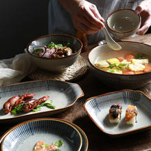 Lingao-conjunto de talheres de cerâmica pintada à mão, estilo japonês, retrô, azul, louças, restaurante, hotel, prato de sushi, pauzinhos e colher 2024 - compre barato