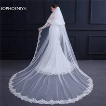 New Arrival White Ivory Wedding veil 2022 Voile mariage long welon Sequined Lace edge Bridal veil Cathedral veil trouwjurk 2024 - buy cheap