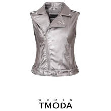 TMODA256 New Fashion Women Spring Autunm Gray Faux Leather Vest Jackets Lady Bomber Motorcycle Cool Outerwear Coat with Belt 2024 - buy cheap