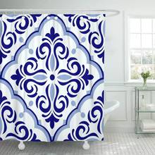 Vintage in Portugal Azulejo Patchwork Blue and White Colors Shower Curtain Waterproof Polyester Fabric 72 x 72 Inches Set 2024 - buy cheap