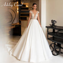 Ashley Carol A-Line Wedding Dress 2022 Satin Backless Beaded Lace Sexy V-Neck Short Sleeve Princess Bridal Gown Vestido De Noiva 2024 - buy cheap