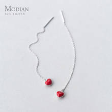 Modian Long Chain Red Enamel Hearts Swing Charm Drop Earrings 925 Sterling Silver Simple Fashion Dangle Ear For Women Jewelry 2024 - buy cheap