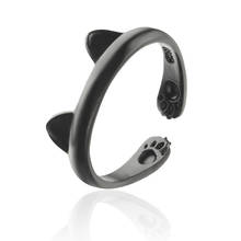 Cartoon Cat Claw Ear Ring Cute Style Alloy Black White Cat Footprint Ear Open Adjustable Finger Ring for Women Girl Jewelry Gift 2024 - buy cheap