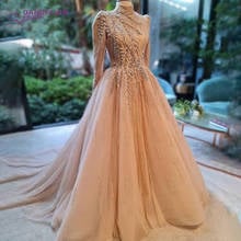 Luxury Dubai Muslim Evening Dress For Women 2021 Long Sleeve High Neck Elegant  Arabic Beads Handmade Tulle Formal Party Gowns 2024 - buy cheap