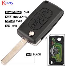 Kutery VA2 Car Key ASK 433 mhz ID46 - PCF7941 For Peugeot 207 407 306 Partner ect 3 Button Flip Remote Fob CE0523 2024 - buy cheap