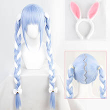 VTuber Usada Pekora Wig Braids Hololive Fantasy Bunny Girl Ears Cosplay Long Braided Hair Blue White Synthetic Hair + Wig Cap 2024 - buy cheap