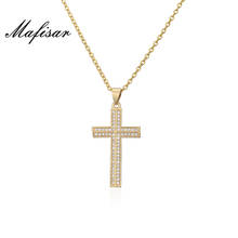 Mafisar Classic Design Double Row CZ Stone Cross Necklace For Women Men Gold Color Link Chain Necklace Wholesale Jewelry 2024 - buy cheap