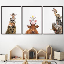 Bonito urso raposa guaxinim zebra girafa nórdico cartazes e cópias da parede arte da lona quadros de parede animais do bebê crianças quarto decoração 2024 - compre barato