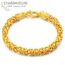 Charmhouse pulseiras de ouro puro para homens e mulheres, bracelete com corrente de dragão de 10mm, pulseira feminina, joias da moda 2024 - compre barato