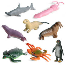 8 шт./компл. детская модель моделирования животных Океанский кальмар Краб Пингвин морская черепаха Молот Акула уплотнение морской лев развивающие игрушки 2024 - купить недорого
