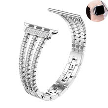 Pulseira de aço inoxidável para apple pulseira de relógio 38mm 42mm 45mm 41mm 40mm 44mm feminino diamante link pulseira para iwatch se 7 6 5 4 3 2 2024 - compre barato