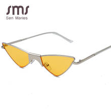 Женские маленькие солнцезащитные очки кошачий глаз, роскошные брендовые привлекательные треугольные солнцезащитные очки, женские модные прозрачные линзы, металлические очки UV400 2024 - купить недорого