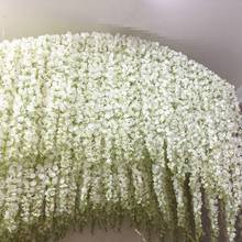Искусственный цветок Вистерия лоза 120 см длинные шелковые белые цветы Гирлянда Венок DIY растения домашнее свадебное украшение настенный фон 2024 - купить недорого