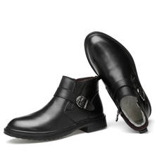 Botas Chelsea de piel para Hombre, Zapatos cálidos de felpa, calzado de invierno, color negro 2024 - compra barato