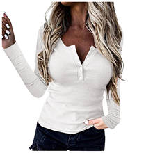 Sexy Slim Blouse Women's Solid Long Sleeve V-neck Tunic Front Button Shirt Spring Casual Botttom Blouse Блузка Женская 40# 2024 - buy cheap