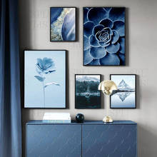 Pintura de tela de flores azuis, plantas, paisagem, imagens de parede para sala de estar, decoração de casa, posteres e impressões, arte de parede 2024 - compre barato