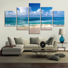 5 панелей пляжный океан пейзаж холст картина настенное искусство модульное море голубое небо настенные картины для гостиной домашний декор 2024 - купить недорого