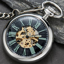 Relógio de bolso mecânico de prata relógio de mão-enrolamento fob corrente relógio masculino oco steampunk números romanos reloj de bolsillo 2024 - compre barato