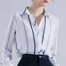 Women's Spring Autumn Style Chiffon Blouse Shirt Women's Elegant Turn-Down Collar Button Stripe Long Sleeve Casual Tops SP1369 2024 - buy cheap