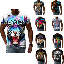 Animal Colorful Printed Men T-shirt 3D Tiger head Oversized Tshirt Casual Street Hip Pop Summer Cool Male Tee Short Sleeve Tops 2024 - купить недорого