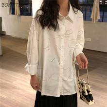 Women Shirts Printed Chiffon Daily Ins Loose Korean Style Long Sleeves Turn-down Collar  Autumn Leisure  Fashion Chic All-match 2024 - buy cheap