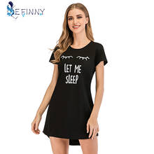 Cartoon Letter Print Cotton Mini Nightdress Women Short Sleeve Sexy O-Neck Nightgown Summer Sleepshirt 2024 - buy cheap