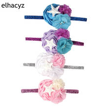 10pcs/lot Starfish Mermaid Headband Girls Shabby Chiffon Flower Glitter Elastic Hairband Kids Satin Rose Flower Hair Accessories 2024 - buy cheap