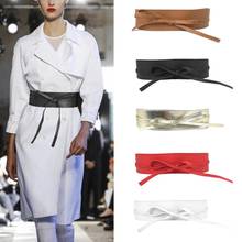Cinturón de piel sintética para mujer, faja de Color liso con lazo envolvente, corsé, F3MF 2024 - compra barato