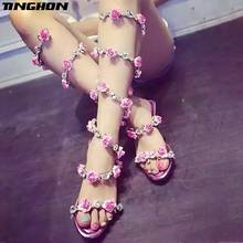TINGHON Women Summer Shoes Pink Flat Wedge Platform Sandals High Heels Snake Strap Crystal Women Gladiator Sandals Sexy Shoes 2024 - buy cheap