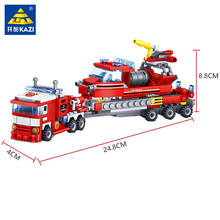 4Pcs/lot City Fire Fighting Trucks Helicopter Boat Building Blocks Firefighter Brinquedos Bricks Educational Toys for Children 2024 - buy cheap