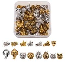 48pcs/box Tibetan Style Alloy Beads Lion Wolf Elephant Owl 3d Dragon Head Beads Mixed Color For DIY Jewelry Making 7.4x7.3x2.5cm 2024 - buy cheap