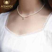 ASHIQI Real natural freshwater pearl 925 sterling silver heart-shaped necklace jewelry jewelry female gift 2024 - buy cheap