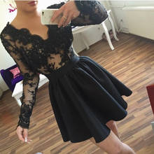 Black V-Neck Homecoming Dresses 2021 A Line Long Sleeve Lace Appliques Backless Elegant Short Formal Mini Party Prom Gown Satin 2024 - buy cheap