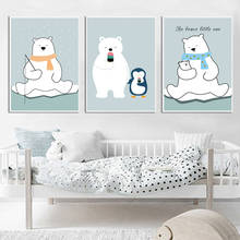 Cuadro en lienzo de oso Polar con dibujos animados para decoración de habitación de niños y bebés, pintura nórdica con dibujo de pingüino, arte de pared, carteles e impresiones 2024 - compra barato