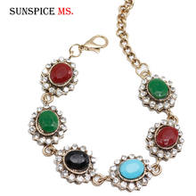 SUNSPICE MS Vintage Bracelet Turkish Women Resin Link Wrist Chains Antique Gold Color Nostalgic Rhinestones Jewelry Bohemia Gift 2024 - buy cheap