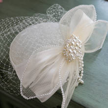 Vintage White Fascinator Hat Hair Clip Headwear Pearl Bow Veil Bride Headdress Fancy Show Cocktail Wedding Women Hat Headpiece 2024 - buy cheap