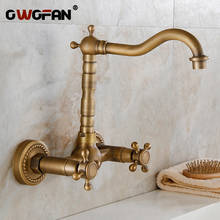 Antique Solid Brass Kitchen Faucets Wall Mounted Dual Cross Handle Crane Retro Bathroom Basin Tap Swivel Washing Faucet HJ-6709F 2024 - buy cheap